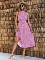 Rochie Lunga Yasmina Alba Cu Imprimeu Geometric Roz - imagine 4