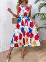 Rochie Lunga Vesna Alba Cu Model Floral Multicolor - imagine 3