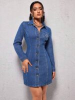 Rochie Scurta Greysi Din Denim Cu Nasturi