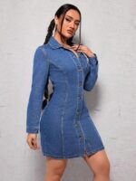 Rochie Scurta Greysi Din Denim Cu Nasturi - imagine 3