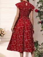 Rochie Midi Elvide Midi Rosie cu Floricele Albe - imagine 2