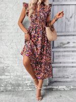 Rochie Lunga Suzan Albastra Cu Model Floral Multicolor