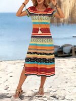 Rochie Midi Ranka Cu Dungi Multicolore - imagine 3