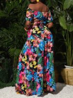 Rochie Lunga Claus Neagra Cu Model Tropical - imagine 2