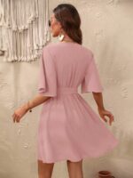 Rochie Scurta Cenna Roz Pudra Cu Cordon - imagine 2