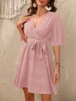 Rochie Scurta Cenna Roz Pudra Cu Cordon - imagine 5