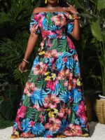 Rochie Lunga Claus Neagra Cu Model Tropical - imagine 5
