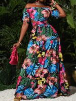 Rochie Lunga Claus Neagra Cu Model Tropical