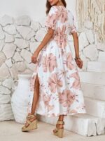Rochie Lunga Signe Alba Cu Model Floral - imagine 2