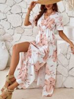 Rochie Lunga Signe Alba Cu Model Floral - imagine 4