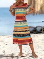 Rochie Midi Ranka Cu Dungi Multicolore - imagine 4