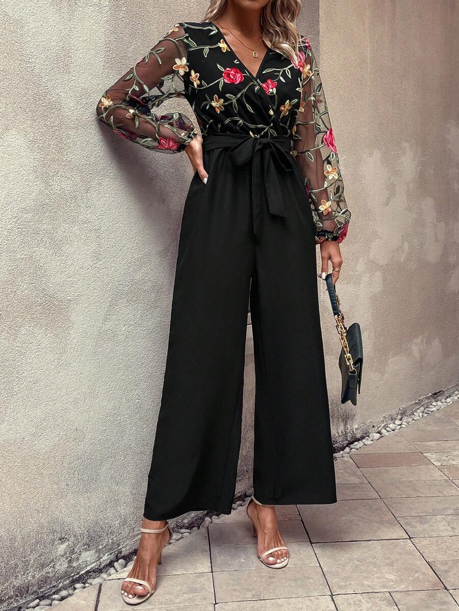 70 Salopeta Lunga Ebke Neagra Cu Maneci Transparente Inflorate - imagine 1