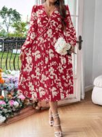 Rochie Midi Polona Rosie Cu Model Floral Alb - Marimi Mari - imagine 3