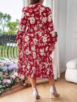 Rochie Midi Polona Rosie Cu Model Floral Alb - Marimi Mari - imagine 2