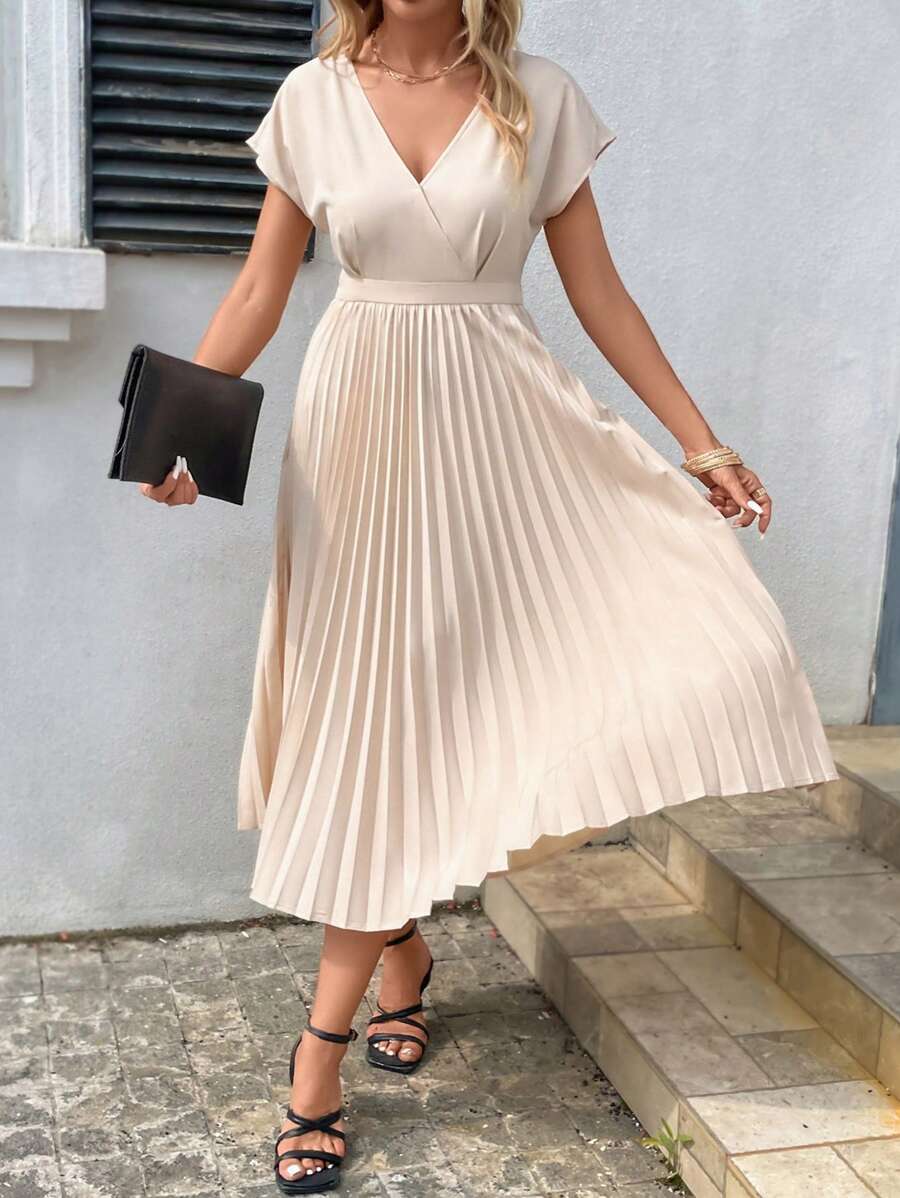 75 Rochie Midi Eliana Crem Deschis Cu Pliuri - imagine 1