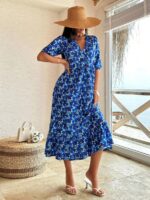Rochie Lunga Arabella Cu Model Floral Albastru - imagine 3
