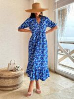 Rochie Lunga Arabella Cu Model Floral Albastru - imagine 4