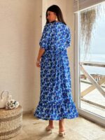 Rochie Lunga Arabella Cu Model Floral Albastru - imagine 2