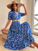 Rochie Lunga Arabella Cu Model Floral Albastru
