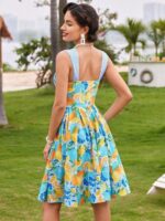Rochie Scurta Karla Bleu Cu Model Cu Fructe - imagine 2