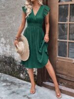 Rochie Midi Elitha Verde Cu Pliuri - imagine 4