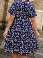 Rochie Midi Daisy Bleumarin Cu Model Floral Alb - Marimi Mari - imagine 2