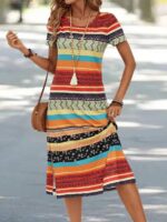 Rochie Midi Ranka Cu Dungi Multicolore