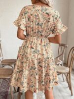 Rochie Scurta Telma Bej cu Imprimeu Floral - imagine 2