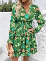 Rochie Scurta Julia Verde Cu Model Floral Multicolor