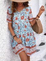 Rochie Scurta Viona Bleu Inflorata