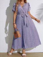 Rochie Lunga Loreen Mov Deschis Cu Buline Albe - Marimi Mari