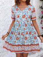 Rochie Scurta Viona Bleu Inflorata - imagine 3