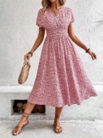 Rochie Midi Marija Roz Cu Print Multicolor - imagine 3