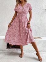 Rochie Midi Marija Roz Cu Print Multicolor - imagine 5