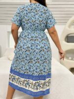 Rochie Midi Terrol Albastra Inflorata - Marimi Mari - imagine 2