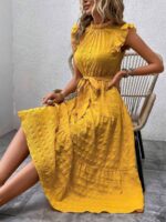 Rochie Lunga Valinda Galbena Cu Cordon - imagine 3
