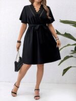 Rochie Scurta Melany Neagra Cu Cordon - Marimi Mari