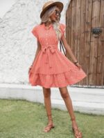 Rochie Scurta Heniuta Portocalie Cu Buline Negre - imagine 3