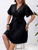Rochie Scurta Melany Neagra Cu Cordon - Marimi Mari - imagine 3