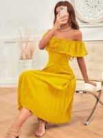 Rochie Midi Jolanda Galbena Cu Pliuri - imagine 4