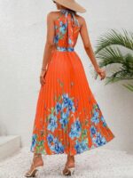 Rochie Lunga Naninna Portocalie cu Print Floral Albastru - imagine 2