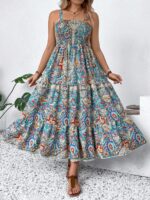 Rochie Lunga Masha Albastra Cu Model Floral Multicolor - Marimi Mari