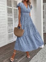 Rochie Lunga Sladana Albastru Deschis Cu Model Floral Alb