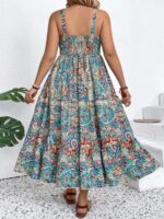 Rochie Lunga Masha Albastra Cu Model Floral Multicolor - Marimi Mari - imagine 2