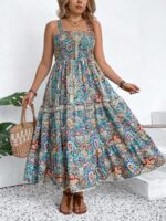 Rochie Lunga Masha Albastra Cu Model Floral Multicolor - Marimi Mari - imagine 4