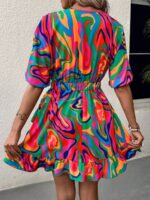 Rochie Scurta Leiah Verde Cu Print Multicolor - imagine 2