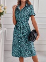 Rochie Midi Cotinthia Albastra Cu Model Leopard Negru