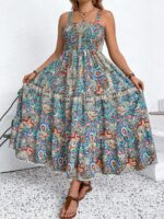 Rochie Lunga Masha Albastra Cu Model Floral Multicolor - Marimi Mari - imagine 5