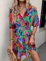 Rochie Scurta Leiah Verde Cu Print Multicolor - imagine 3