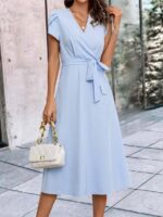 Rochie Midi Tania Bleu Cu Cordon - imagine 3
